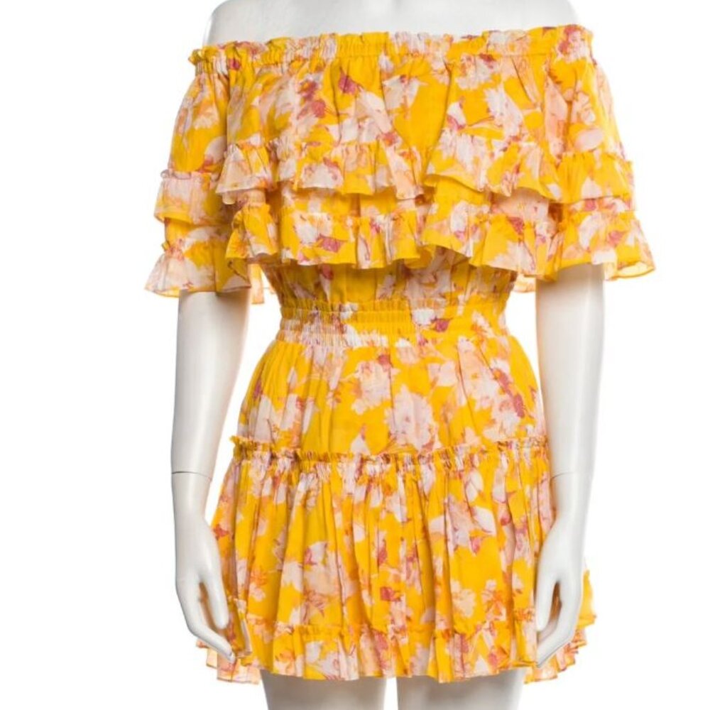 MISA Los Angeles Luella Dress In Yellow Washed Wildflower Size S